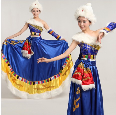 蓝色厚款藏族舞蹈服
